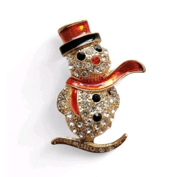 Jewelry - Holiday Snowman Brooch Gold Pin Enamel Rhinestone Christmas Jewelry Accessories